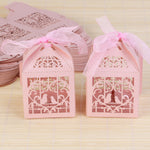 Rose Pink Love Bird Luxury Favour Boxes With Organza Ribbons - 20 pcs