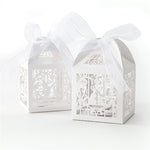 White Love Bird Luxury Favour Boxes With Organza Ribbons - 20 pcs