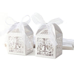 White Love Bird Luxury Favour Boxes With Organza Ribbons - 20 pcs