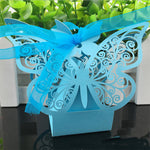 Turquoise / Aqua Butterfly Luxury Favour Boxes With Organza Ribbons - 20 pcs