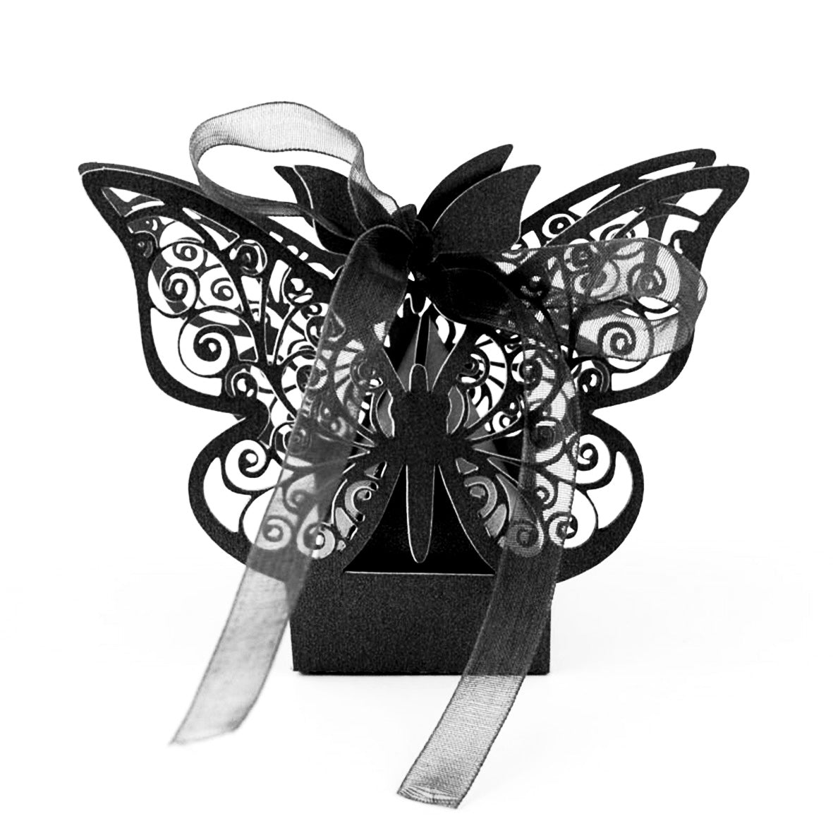 Black Butterfly Luxury Favour Boxes With Organza Ribbons - 20 pcs