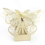 Ivory / Cream Butterfly Luxury Favour Boxes With Organza Ribbons - 20 pcs
