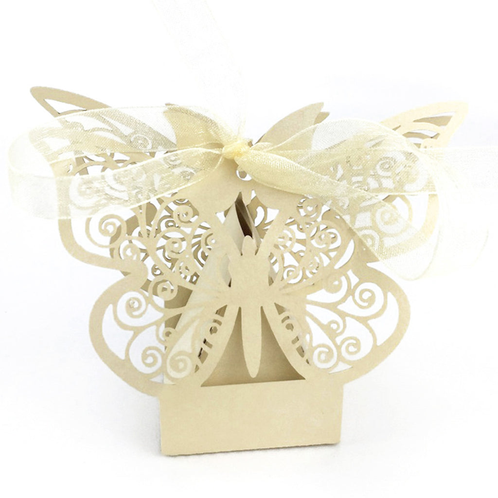 Ivory / Cream Butterfly Luxury Favour Boxes With Organza Ribbons - 20 pcs