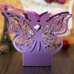 Purple Butterfly Luxury Favour Boxes With Organza Ribbons - 20 pcs