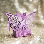 Purple Butterfly Luxury Favour Boxes With Organza Ribbons - 20 pcs