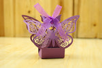 Purple Butterfly Luxury Favour Boxes With Organza Ribbons - 20 pcs