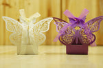 Purple Butterfly Luxury Favour Boxes With Organza Ribbons - 20 pcs