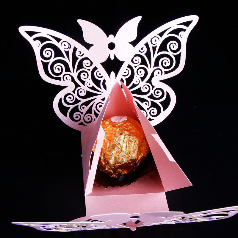 Rose Pink Butterfly Luxury Favour Boxes With Organza Ribbons - 20 pcs
