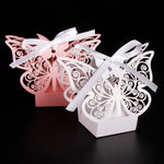Rose Pink Butterfly Luxury Favour Boxes With Organza Ribbons - 20 pcs