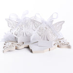 White Butterfly Luxury Favour Boxes With Organza Ribbons - 20 pcs