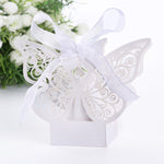 White Butterfly Luxury Favour Boxes With Organza Ribbons - 20 pcs