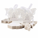 White Butterfly Luxury Favour Boxes With Organza Ribbons - 20 pcs
