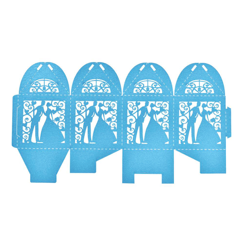 Turquoise / Aqua Bride & Groom Luxury Favour Boxes With Organza Ribbons - 20 pcs