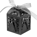 Black Bride & Groom Luxury Favour Boxes With Organza Ribbons - 20 pcs