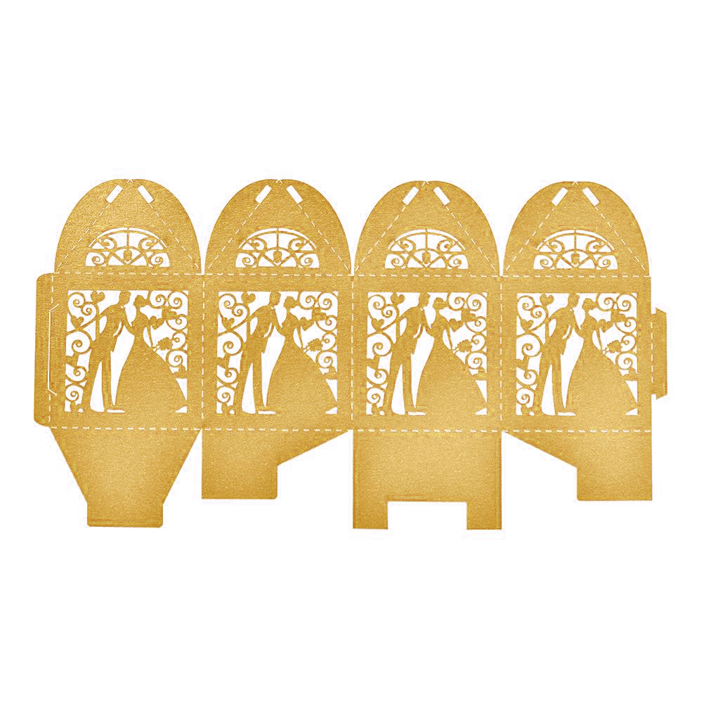 Champagne Gold Bride & Groom Luxury Favour Boxes With Organza Ribbons - 20 pcs