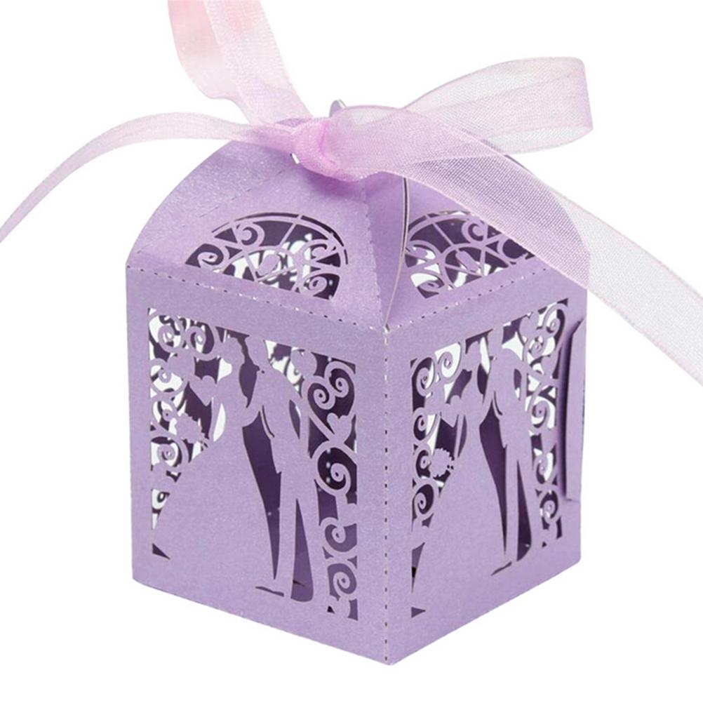 Lilac Bride & Groom Luxury Favour Boxes With Organza Ribbons - 20 pcs