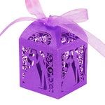 Purple Bride & Groom Luxury Favour Boxes With Organza Ribbons - 20 pcs
