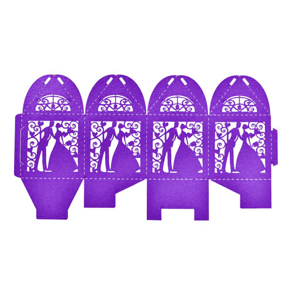 Purple Bride & Groom Luxury Favour Boxes With Organza Ribbons - 20 pcs