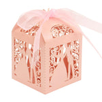 Rose Pink Bride & Groom Luxury Favour Boxes With Organza Ribbons - 20 pcs