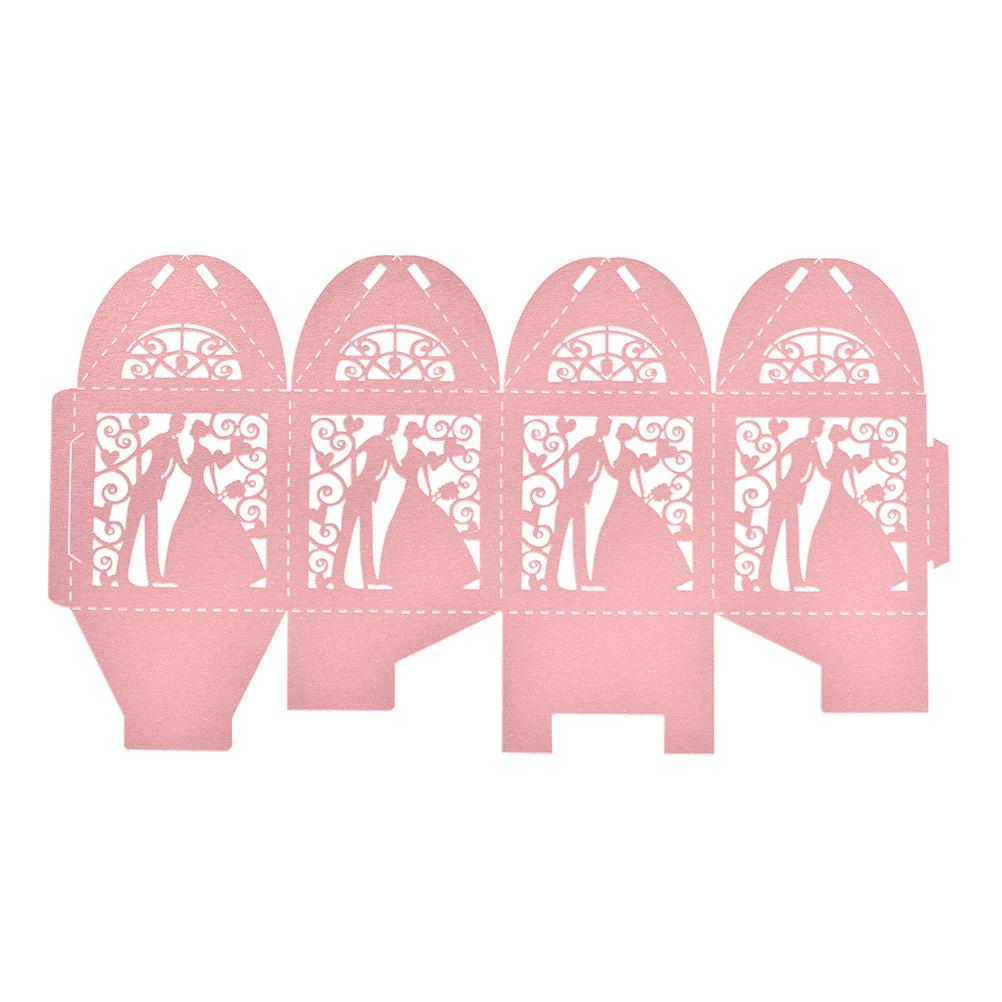 Rose Pink Bride & Groom Luxury Favour Boxes With Organza Ribbons - 20 pcs