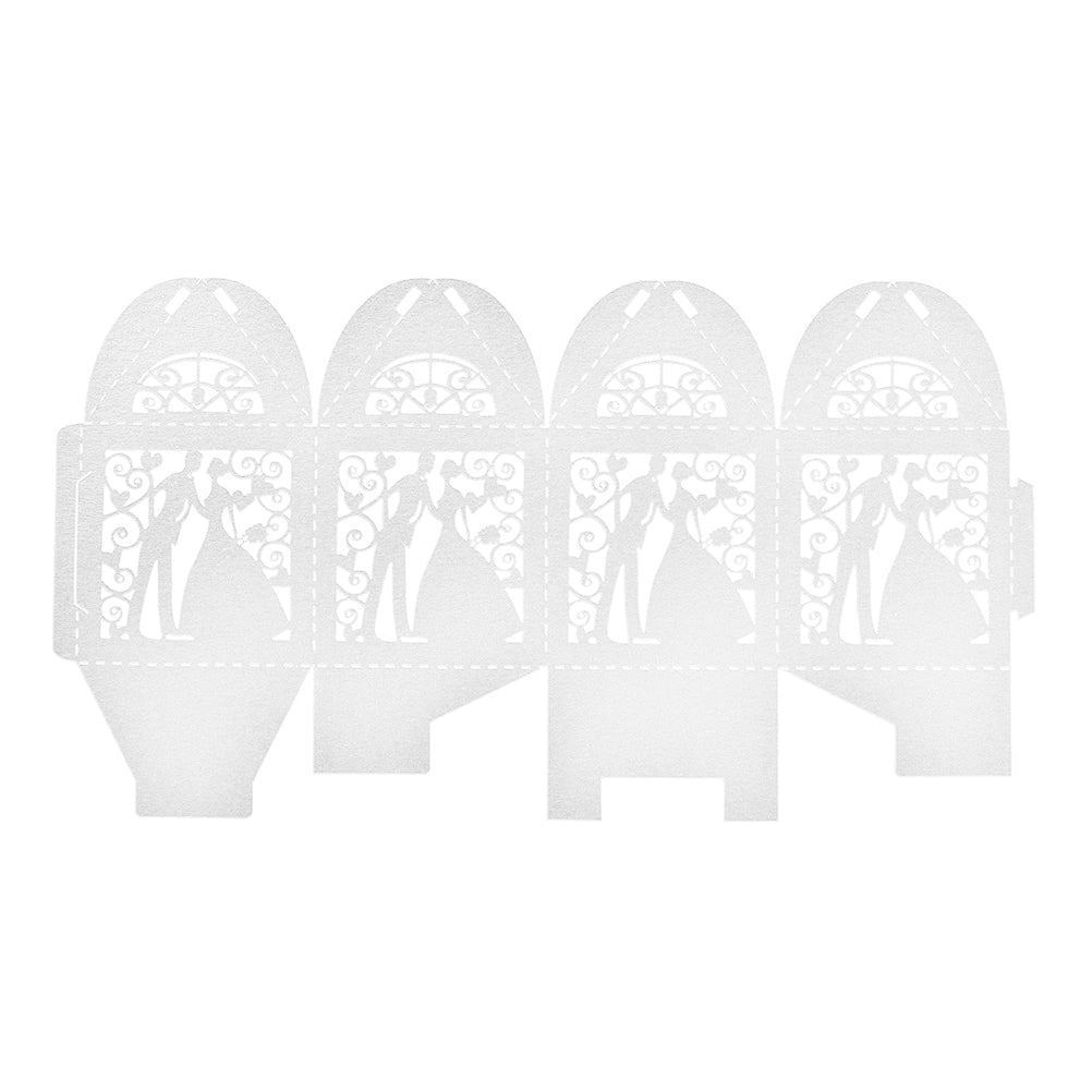 White Bride & Groom Luxury Favour Boxes With Organza Ribbons - 20 pcs
