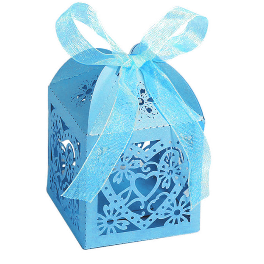 Turquoise / Aqua Love Heart Luxury Favour Boxes With Organza Ribbons - 20 pcs