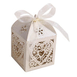 Ivory / Cream Love Heart Luxury Favour Boxes With Organza Ribbons - 20 pcs