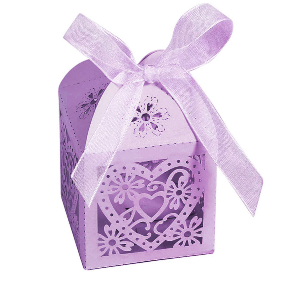 Lilac Love Heart Luxury Favour Boxes With Organza Ribbons - 20 pcs