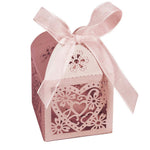 Rose Pink Love Heart Luxury Favour Boxes With Organza Ribbons - 20 pcs
