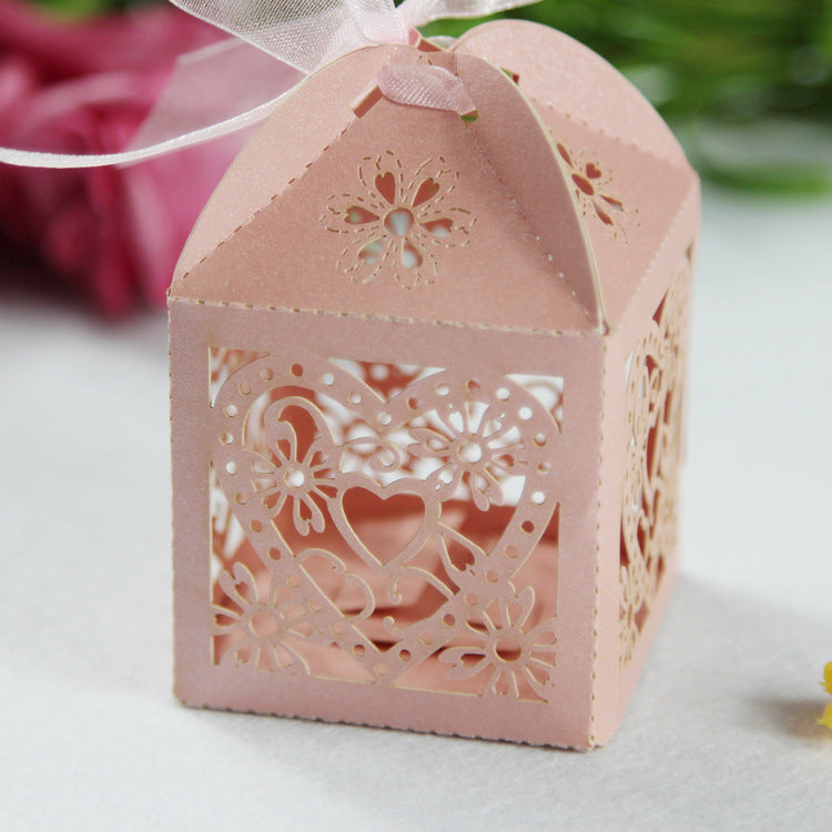 Rose Pink Love Heart Luxury Favour Boxes With Organza Ribbons - 20 pcs