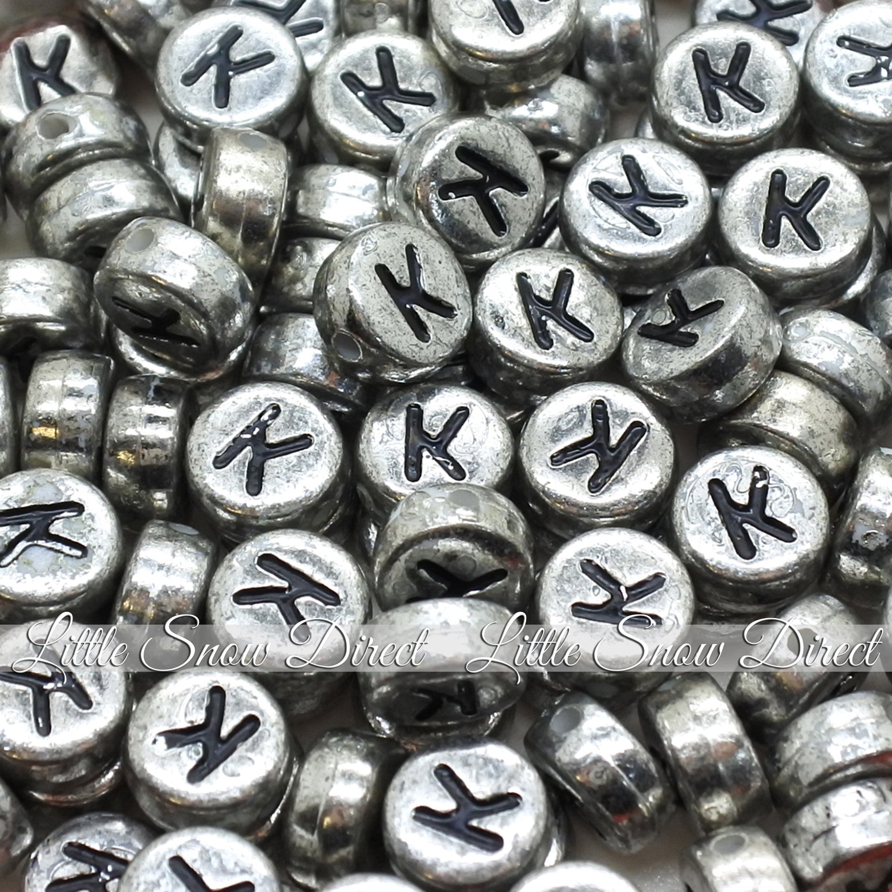 Vintage Silver Letter Alphabet Coin Beads (100 pcs)