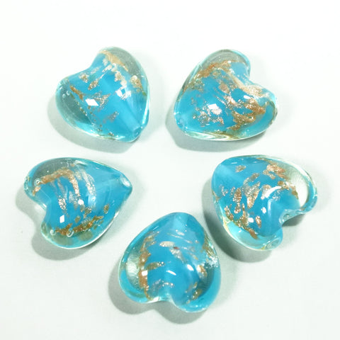 Aqua Shiny Heart Shaped Lazurite Oriental Glass Beads