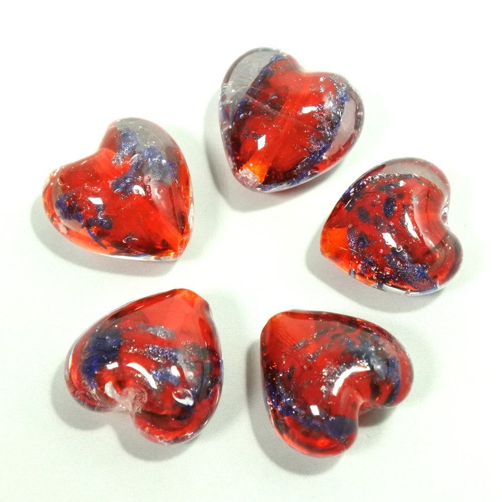 Dark Red Shiny Heart Shaped Lazurite Oriental Glass Beads