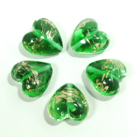 Emerald Shiny Heart Shaped Lazurite Oriental Glass Beads