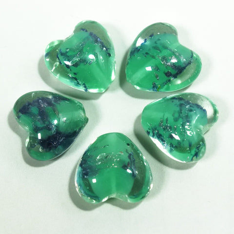 Forest Green Shiny Heart Shaped Lazurite Oriental Glass Beads