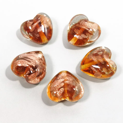 Amber Shiny Heart Shaped Lazurite Oriental Glass Beads