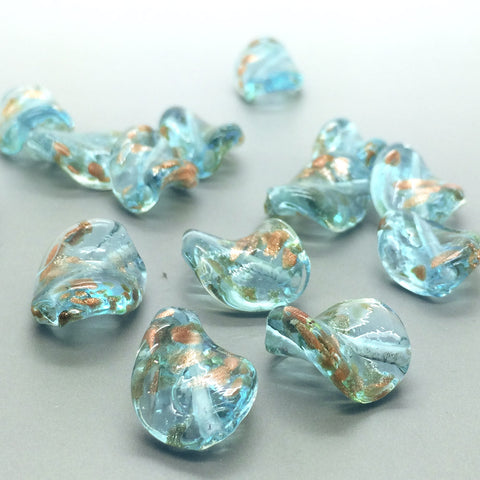 Aquamarine Twisted Leaf Lazurite Oriental Glass Beads