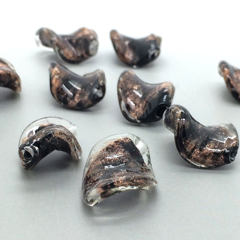 Black Twisted Leaf Lazurite Oriental Glass Beads