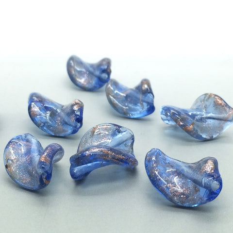 French Blue Twisted Leaf Lazurite Oriental Glass Beads