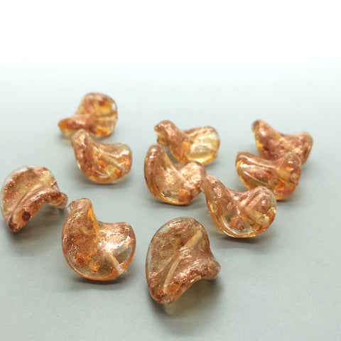 Golden Brown Twisted Leaf Lazurite Oriental Glass Beads