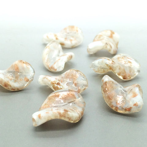 White Twisted Leaf Lazurite Oriental Glass Beads