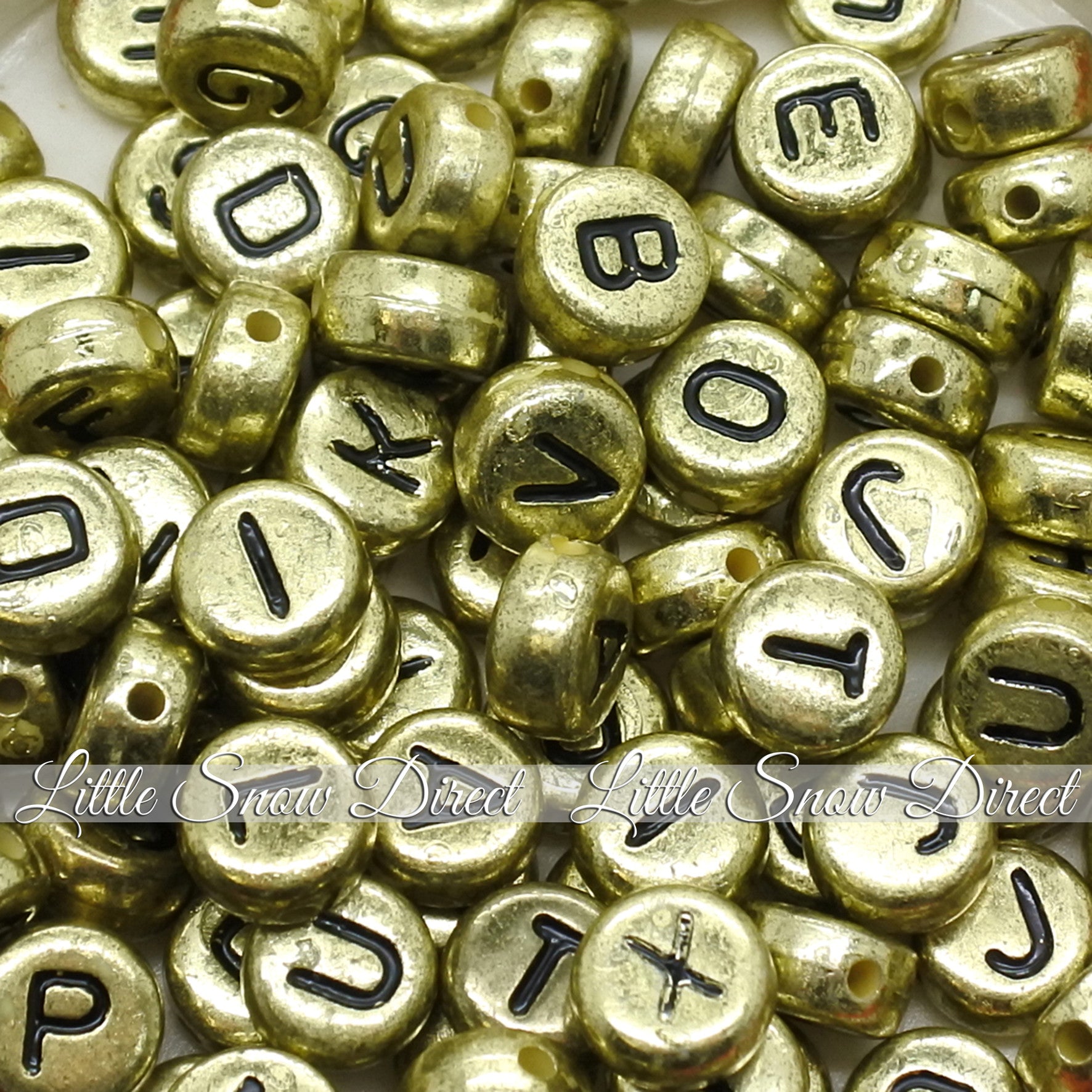 Vintage Gold Letter Alphabet Coin Beads (100 pcs)