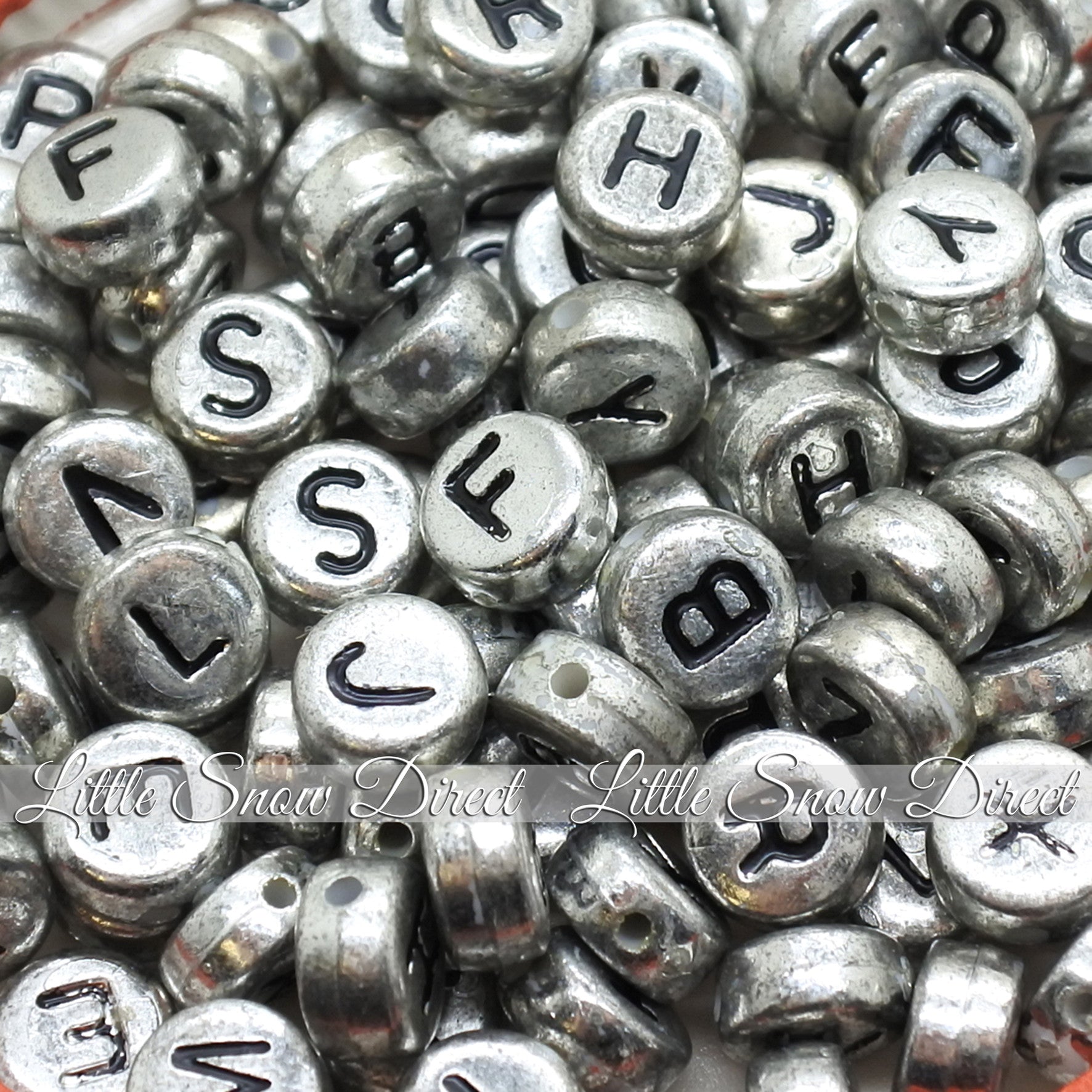 Vintage Silver Letter Alphabet Coin Beads (100 pcs)