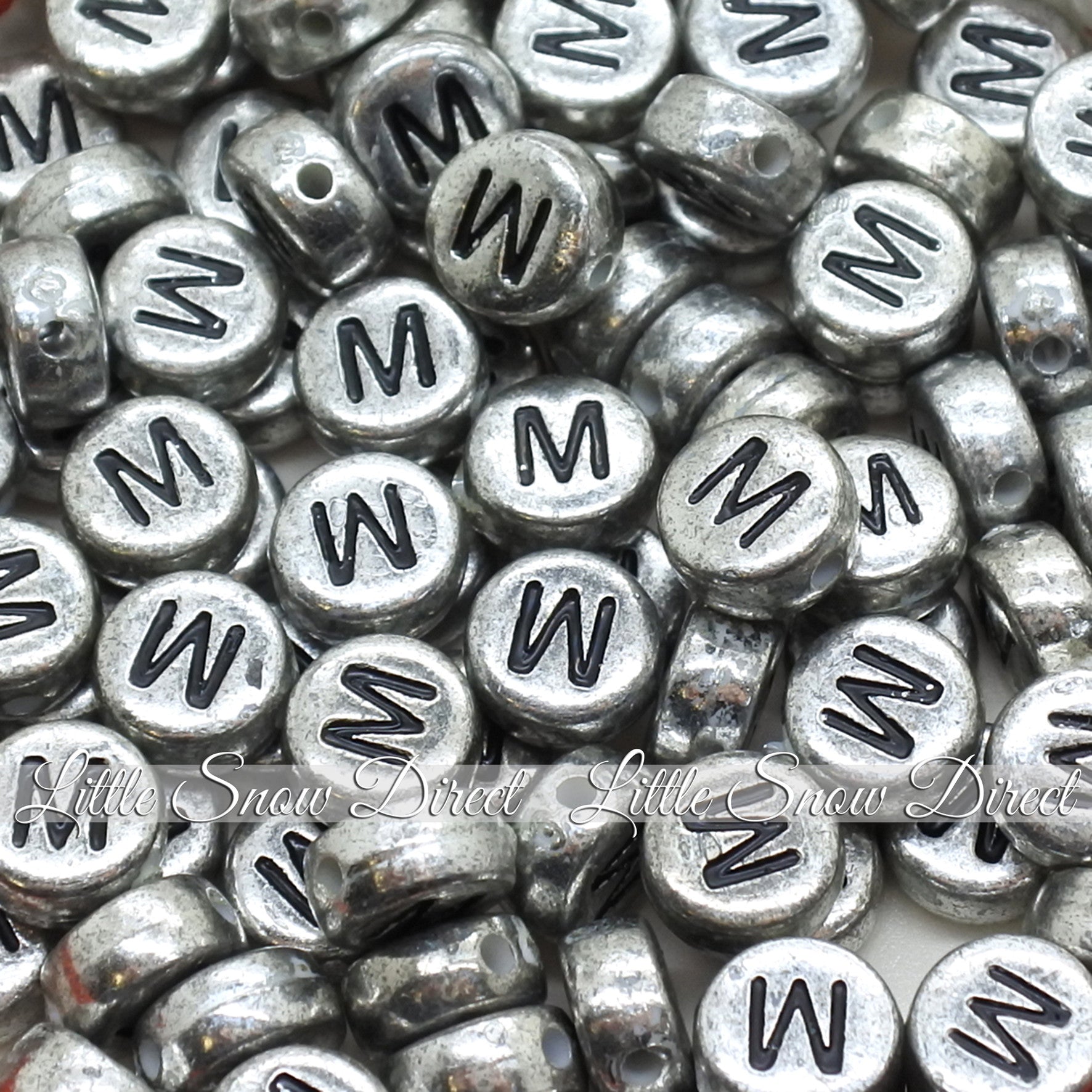 Vintage Silver Letter Alphabet Coin Beads (100 pcs)