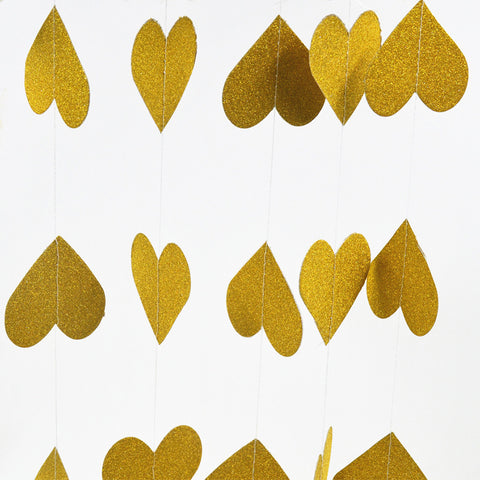 3M Sparkling Heart Shape Paper String Garland Hanging Bunting - Gold Glitter