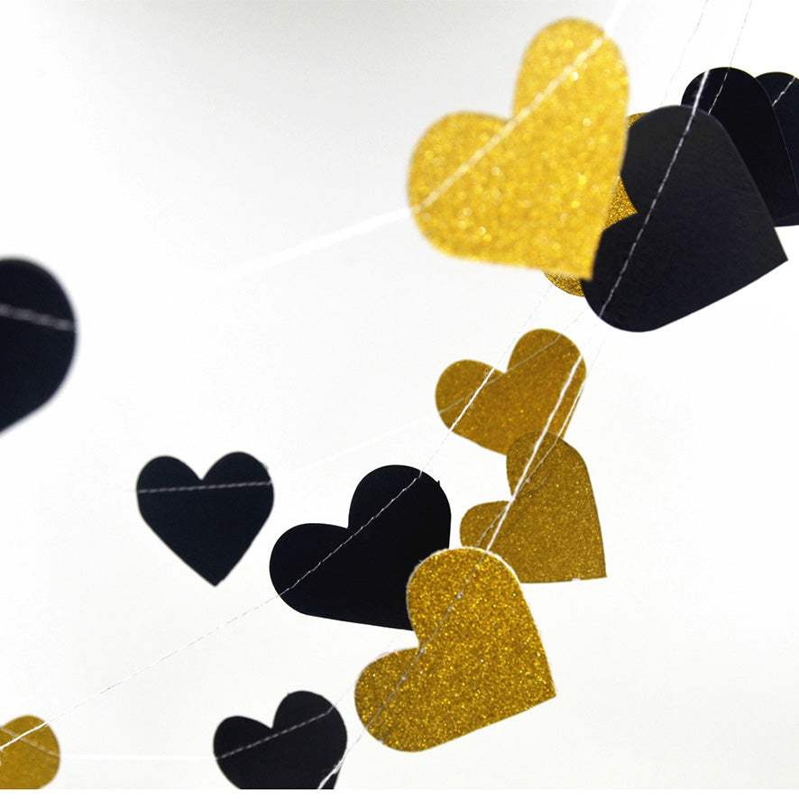 3M Sparkling Heart Shape Paper String Garland Hanging Bunting - Black Gold