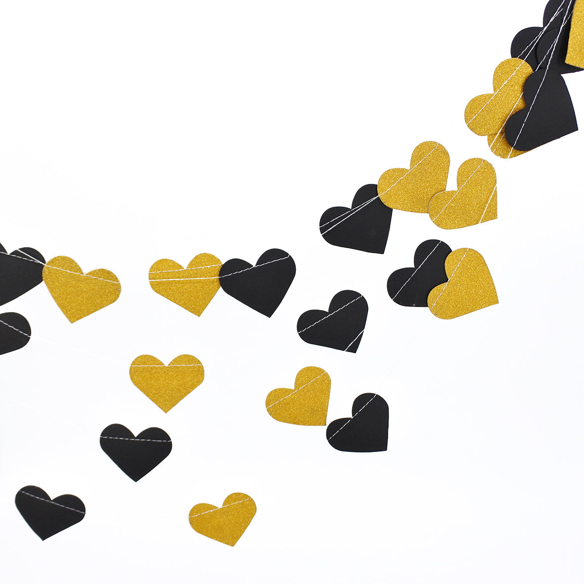 3M Sparkling Heart Shape Paper String Garland Hanging Bunting - Black Gold