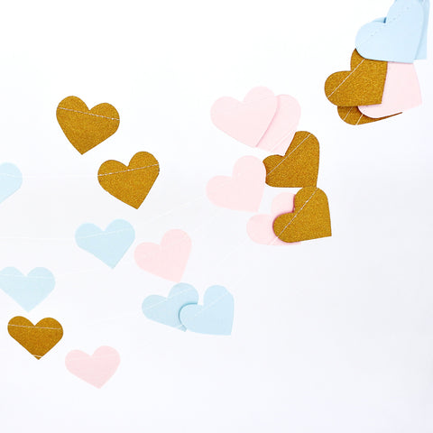 3M Sparkling Heart Shape Paper String Garland Hanging Bunting - Pink Blue Gold