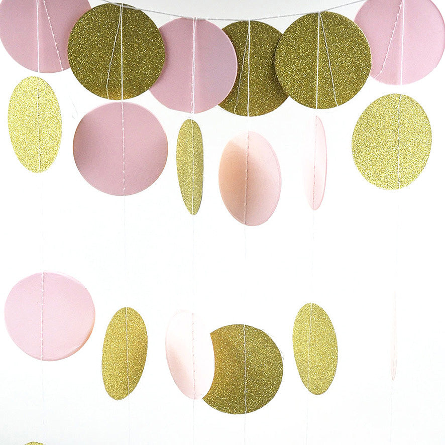 3M Sparkling Circle Disk Paper String Garland Hanging Bunting - Pink Gold