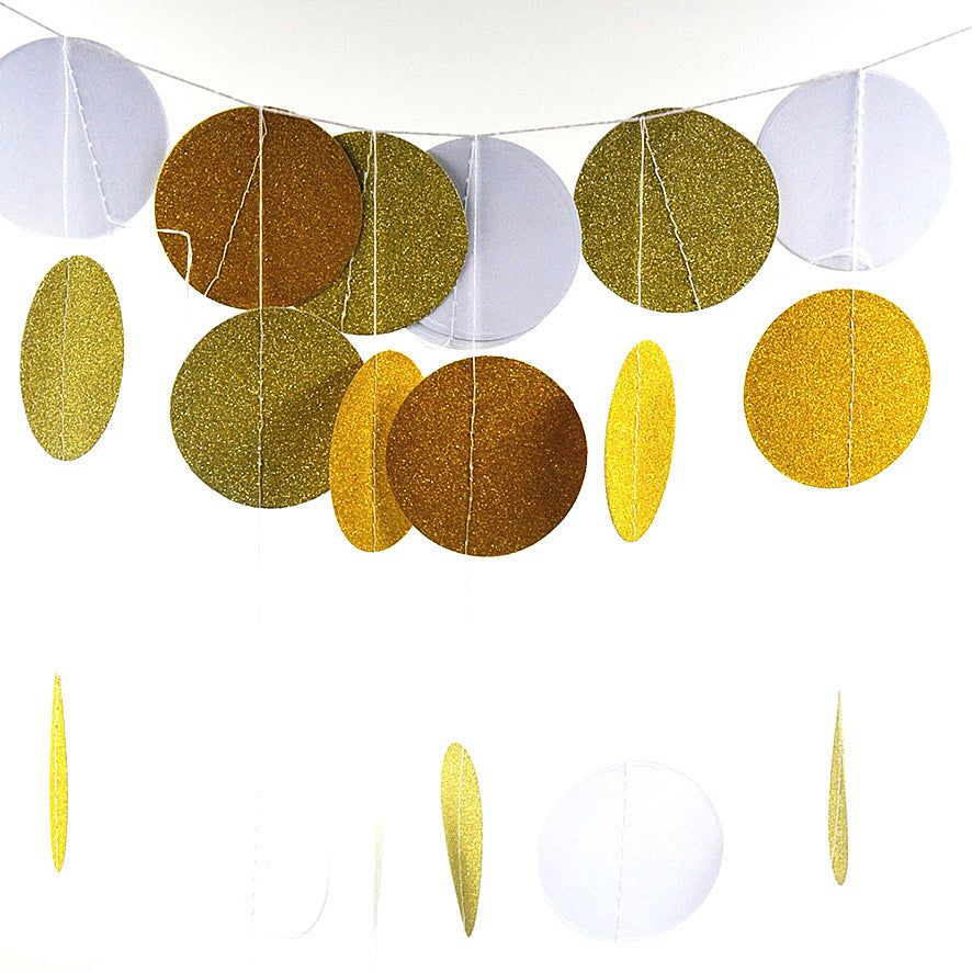 3M Sparkling Circle Disk Paper String Garland Hanging Bunting - White Gold